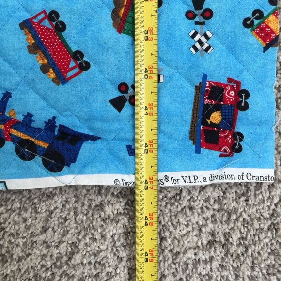 Vintage Dream Spinners VIP Cranston Fabric Panel Quilted Trains Blue 34x43 In - Picture 9 of 10